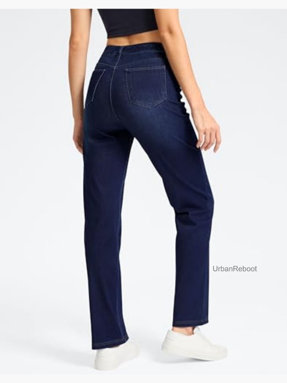 Stretchy Pull On Straight Leg Jeans High Waisted Tummy Control - Picture 2 of 7